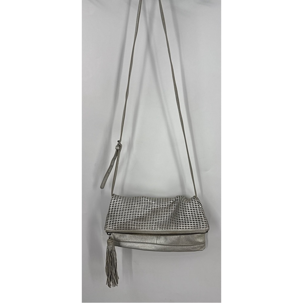 Bagley Mischka, leather metallic silver clutch Crossbody Bag